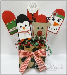 Holiday Gift Card Tree, penguin, Santa suit, Elf suit, Snowman, Rudolph, punch art, created by C ...