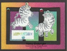 Imastamping in Indiana: Zany Zebras – Rainbow Glimmer Paper Birthday Card